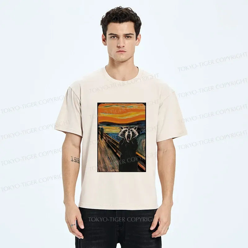 Funny Raccoon Washed T-Shirt for Daily Wear