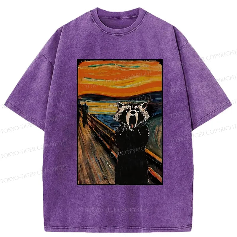 Kyoto-Lion Funny Screaming Raccoon Washed T-Shirt