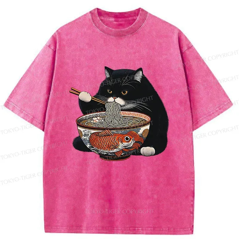 Japanese Fat Cat Ramen T-Shirt for Daily Wear