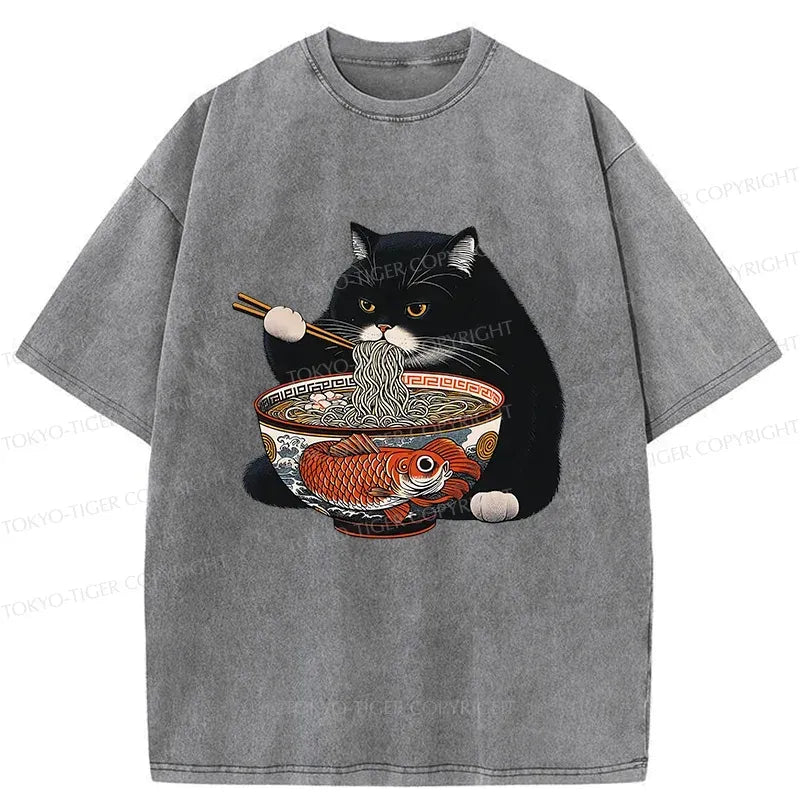 Japanese Fat Cat Ramen T-Shirt for Daily Wear