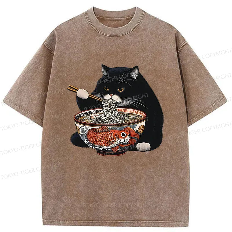 Japanese Fat Cat Ramen T-Shirt for Daily Wear