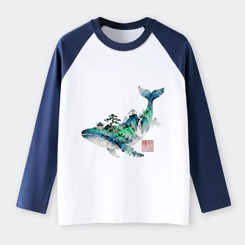 Premium Whale Ink Painting Raglan Long Sleeve T-Shirt