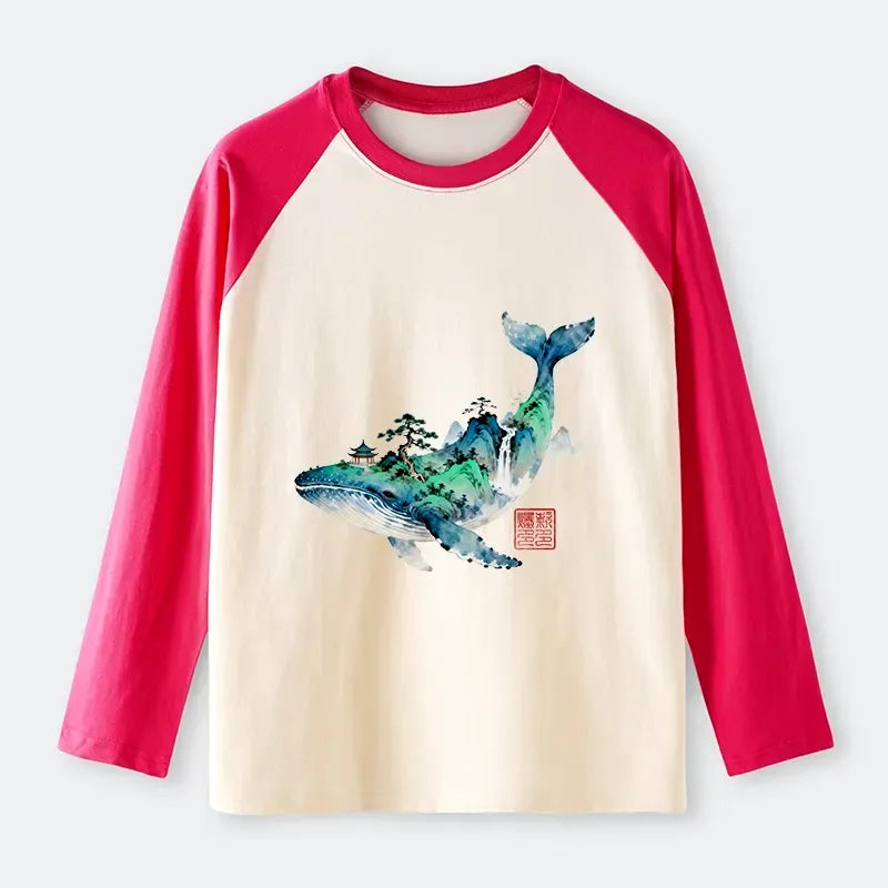 Comfortable Kyoto-Lion Landscape Raglan Tee for Daily Wear