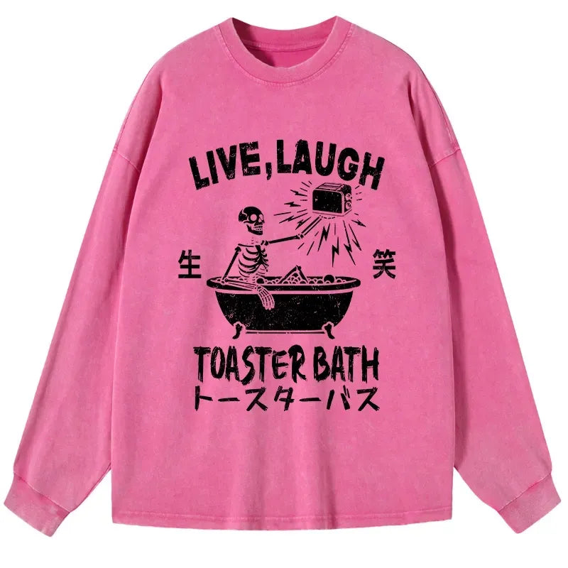 Kyoto-Lion Funny Electric Shock Skeleton Washed Long Sleeve T-Shirt