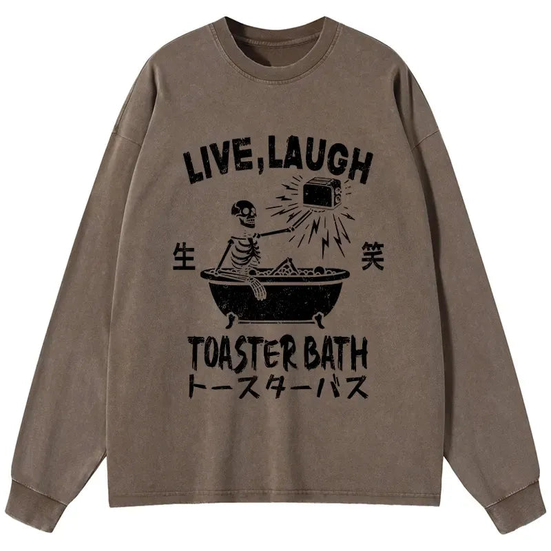 Kyoto-Lion Funny Electric Shock Skeleton Washed Long Sleeve T-Shirt