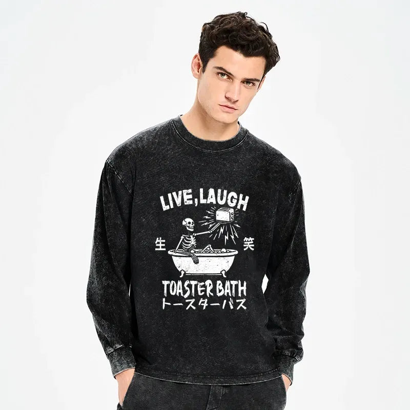 Kyoto-Lion Funny Electric Shock Skeleton Washed Long Sleeve T-Shirt