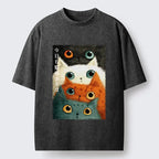 Kyoto-Lion Watching Stacked Cats Washed T-Shirt
