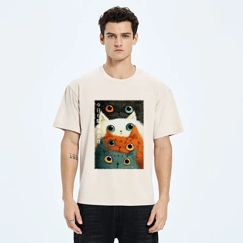 japanese washed cat t-shirt