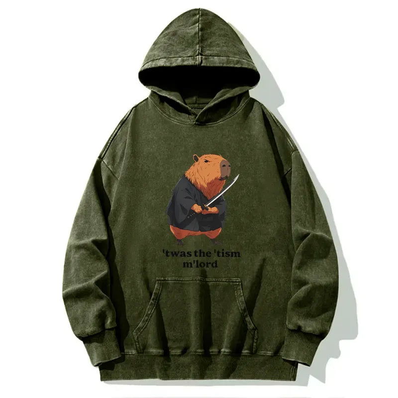 Kyoto-Lion Focused Samurai Capybara Washed Hoodie