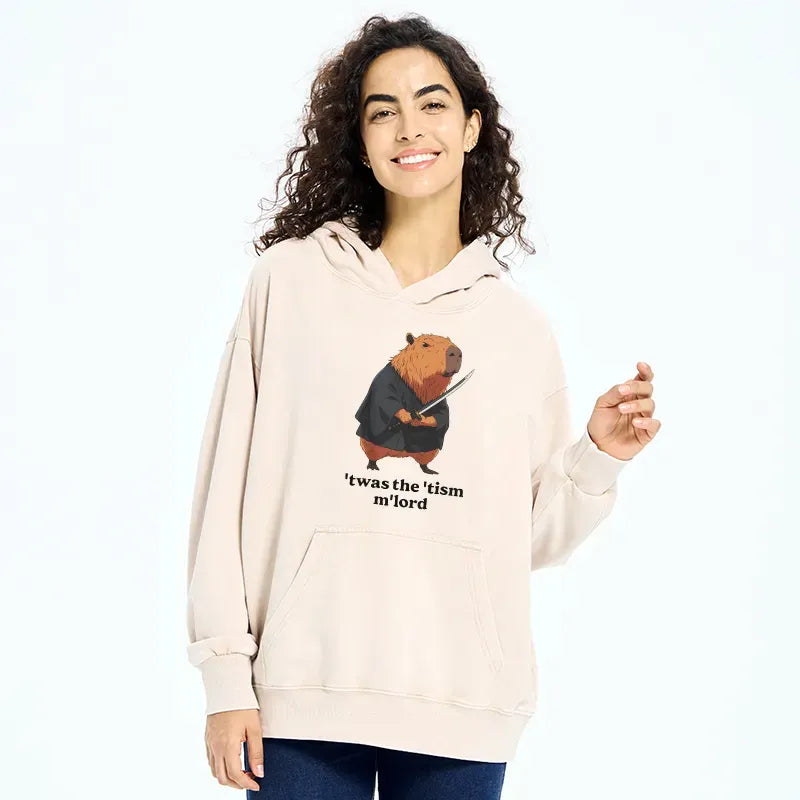 Kyoto-Lion Focused Samurai Capybara Washed Hoodie