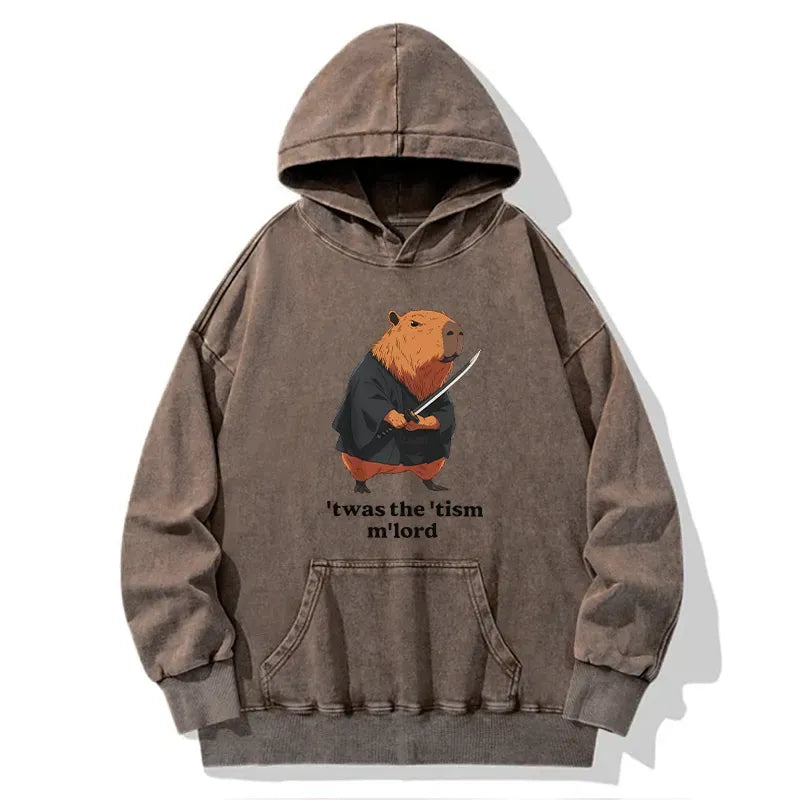 Kyoto-Lion Focused Samurai Capybara Washed Hoodie