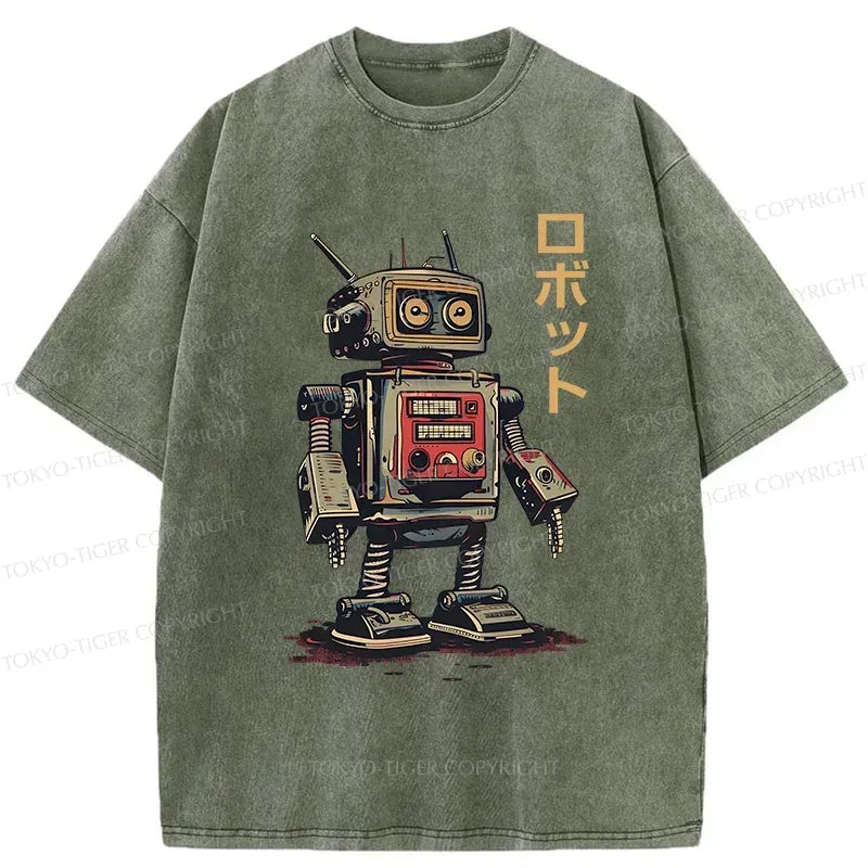 Japanese Robot Washed T-Shirt for Streetwear