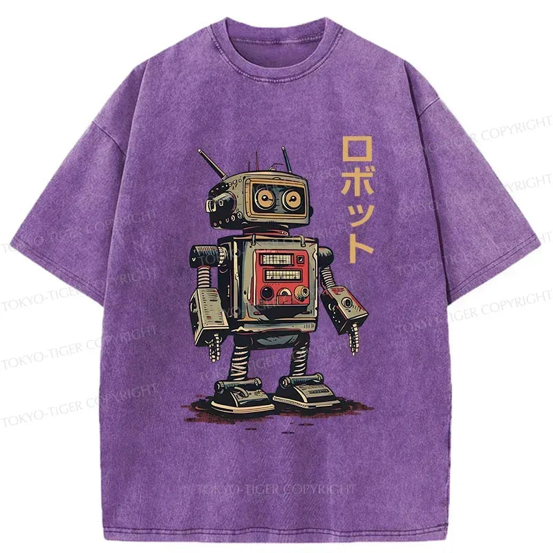 Japanese Robot Washed T-Shirt for Streetwear