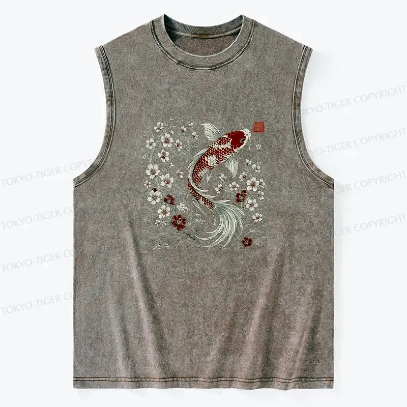 Kyoto-Lion Vintage Sakura And Koi Washed Tank