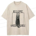 washed black cat t-shirt for men