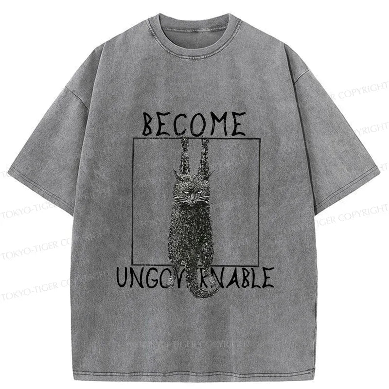 washed black cat t-shirt for men