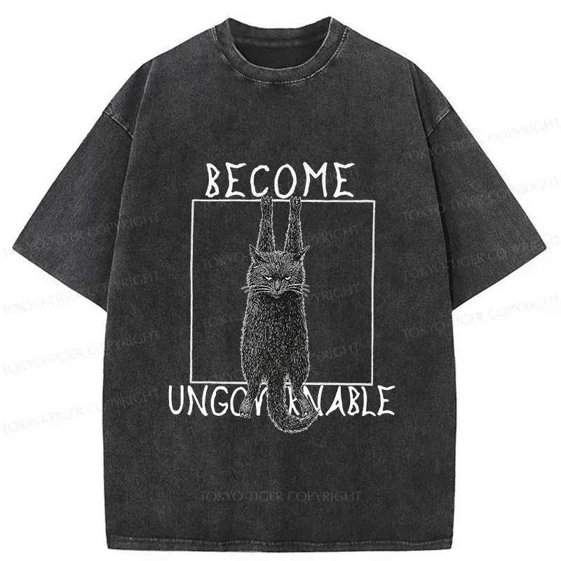 washed black cat t-shirt for men