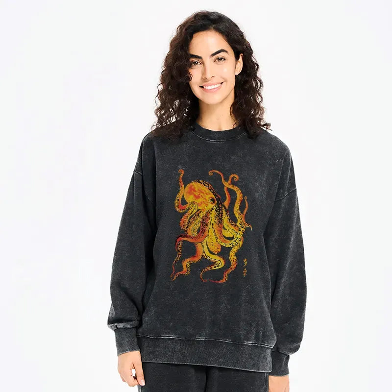 Kyoto-Lion Deep Sea Gorgeous Octopus Washed Sweatshirt