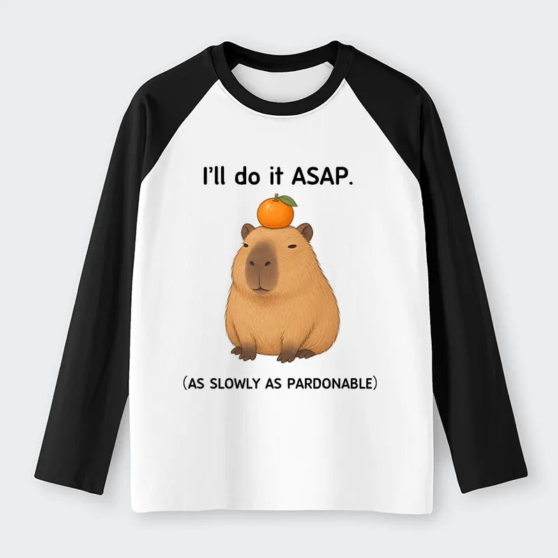 Kyoto-Lion Slow Task Capybara Meme Raglan Long Sleeve T-shirt
