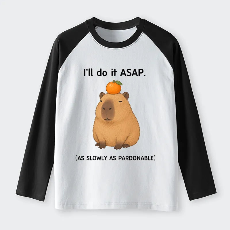 Kyoto-Lion Slow Task Capybara Meme Raglan Long Sleeve T-shirt