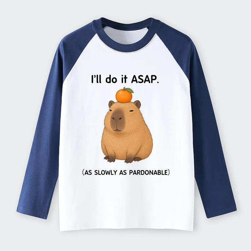 Kyoto-Lion Slow Task Capybara Meme Raglan Long Sleeve T-shirt