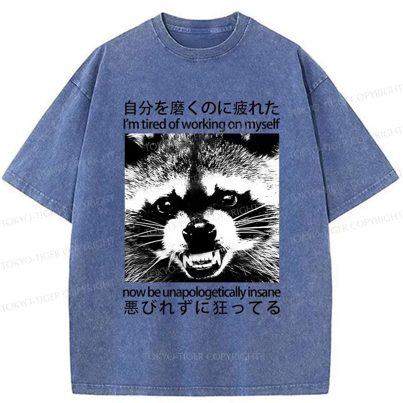 Kyoto-Lion Unapologetically Insane Raccoon Washed T-Shirt