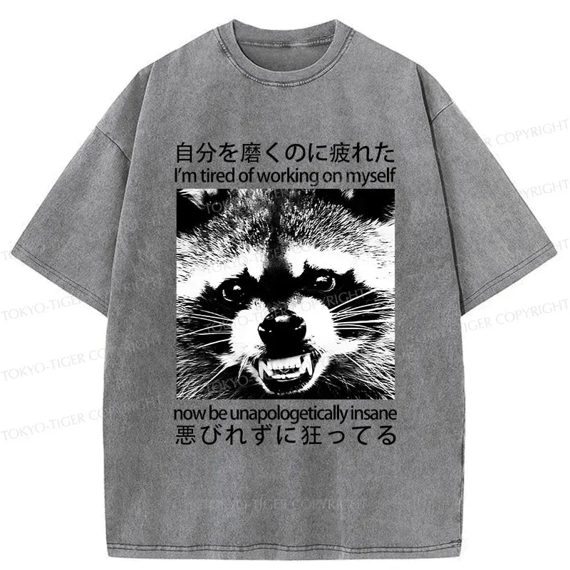 Retro Japanese Raccoon Print T-Shirt for Vacation