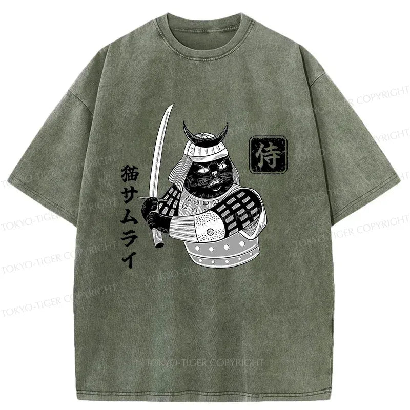 Japanese Vintage Cat Samurai T-Shirt Gift for Him