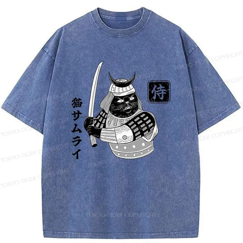 Washed Ukiyo-e Cat Samurai Tee on Sale