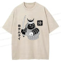 Samurai Cat Washed T-Shirt for Summer