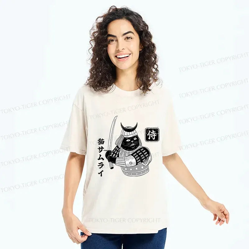 Washed Ukiyo-e Cat Samurai Tee on Sale