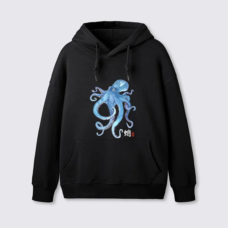 Kyoto-Lion Watercolor Blue Octopus Classic Hoodie