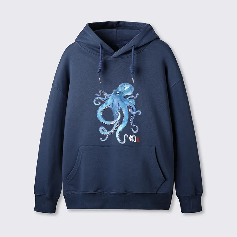 Kyoto-Lion Watercolor Blue Octopus Classic Hoodie