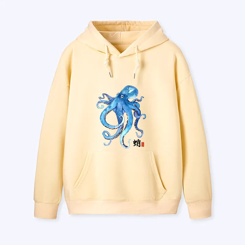 Kyoto-Lion Watercolor Blue Octopus Classic Hoodie