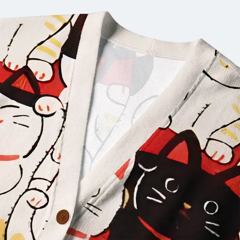 Kyoto lucky cat cardigan for casual streetwear