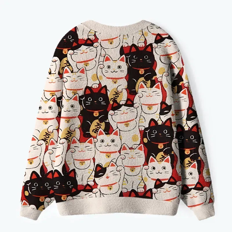 Kyoto lucky cat cardigan for casual streetwear