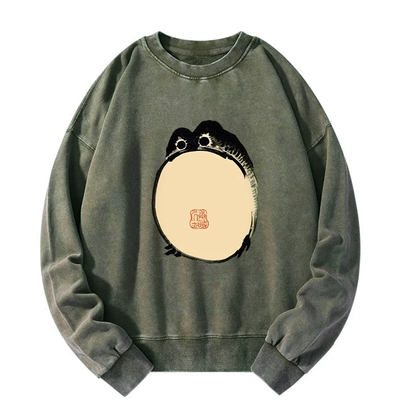 Kyoto-Lion Grumpy Frog Japanese Washed Sweatshirt