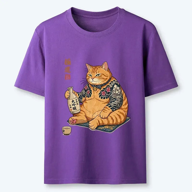 Traditional Japanese Cat T-Shirt for Summer