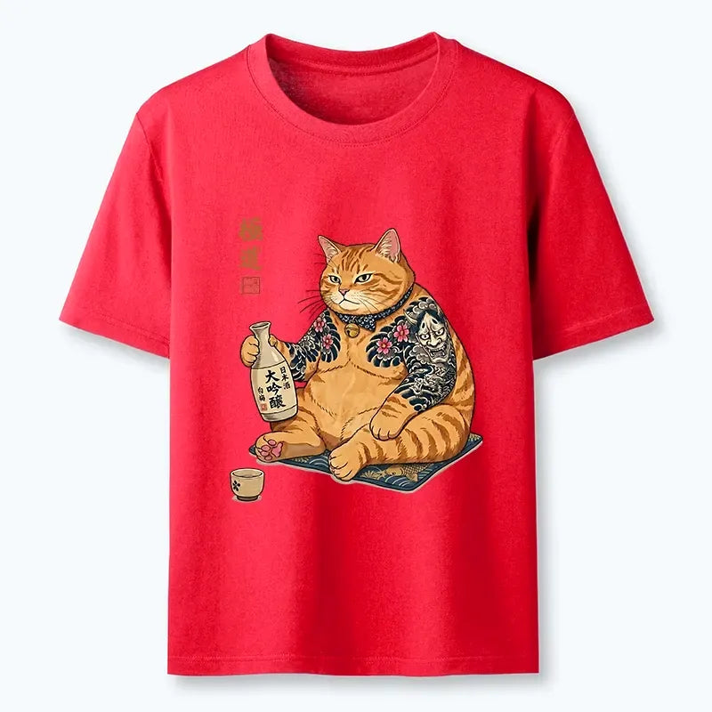 Traditional Japanese Cat T-Shirt for Summer