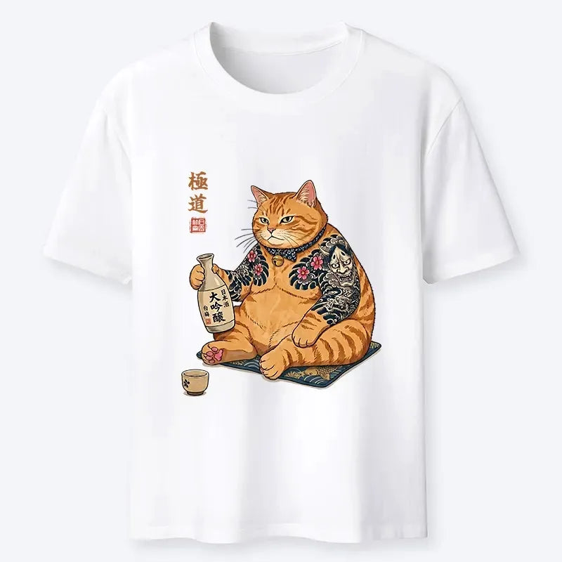 Traditional Japanese Cat T-Shirt for Summer