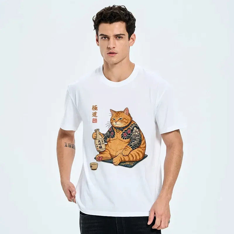 Classic Japanese Cat Sake T-Shirt Trendy