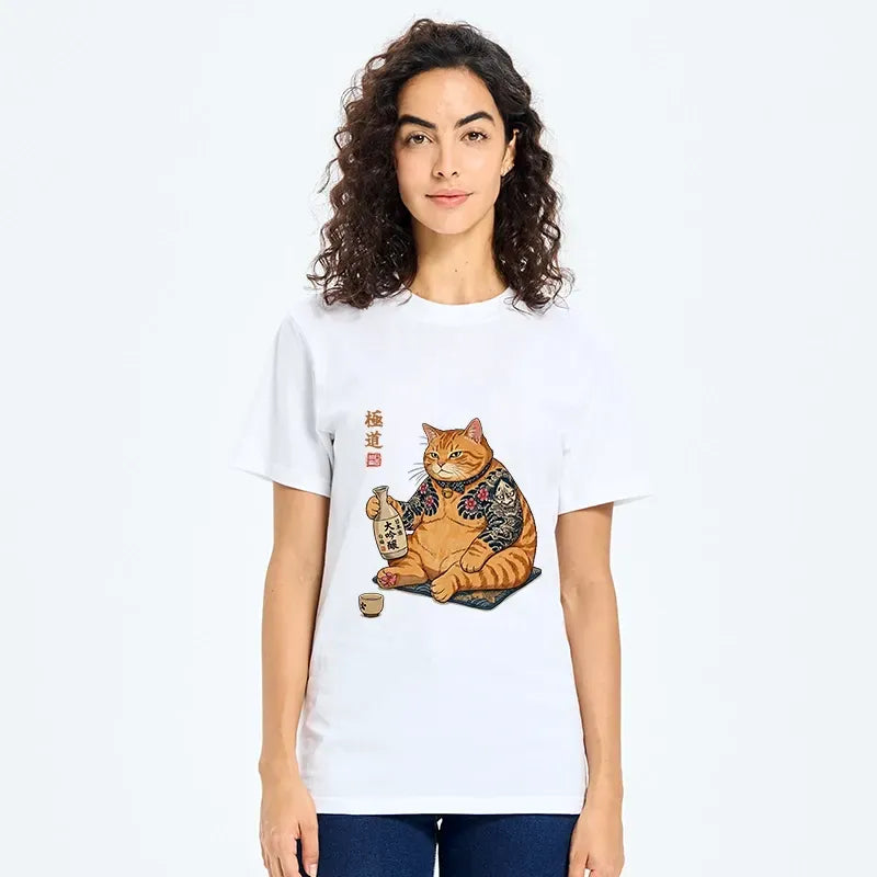 Traditional Japanese Cat T-Shirt for Summer