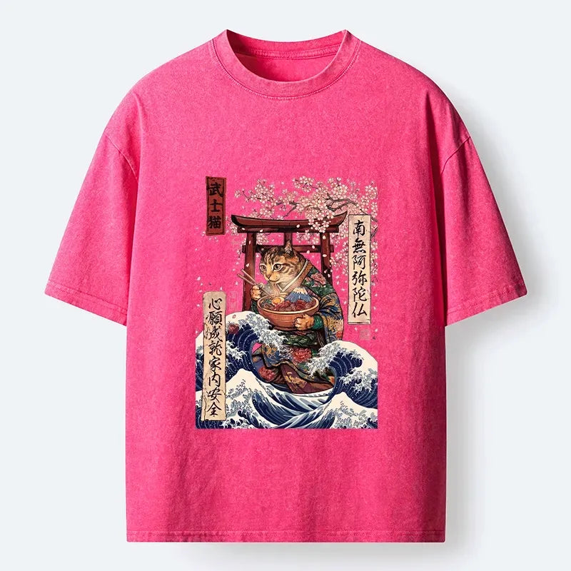 Washed Japanese Wave Scene T-Shirt on Sale