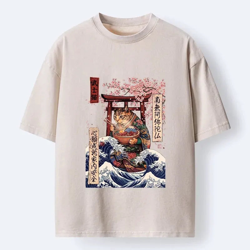 Vintage Ukiyo-e Cat Shirt for Daily Wear