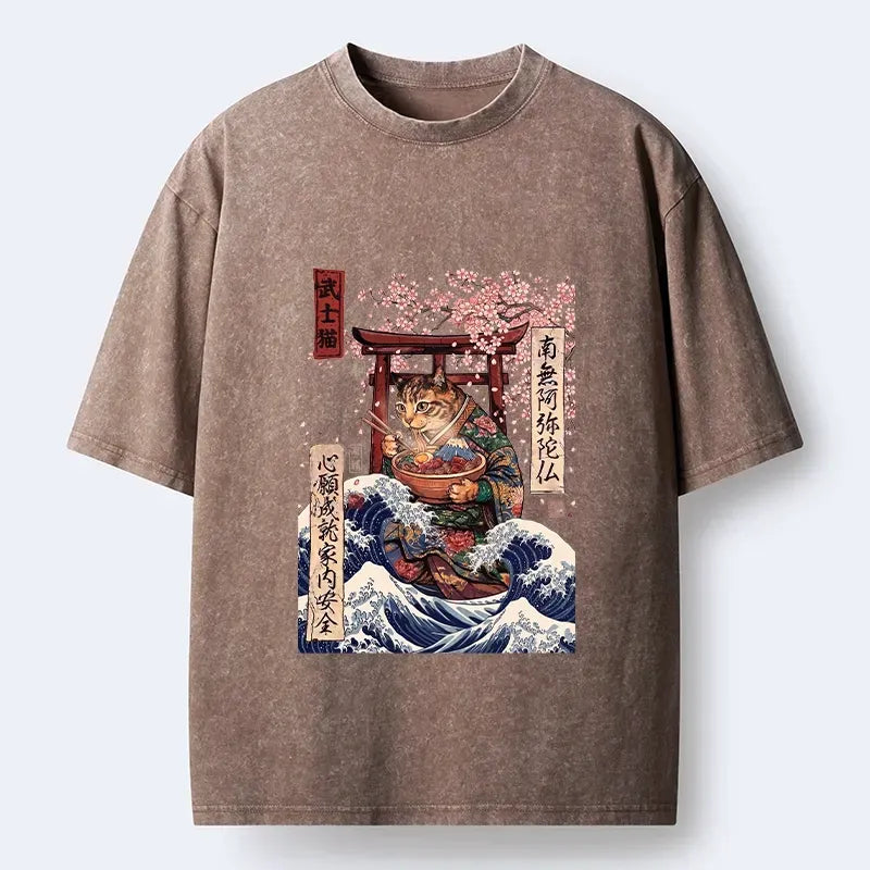 Vintage Ukiyo-e Cat Shirt for Daily Wear