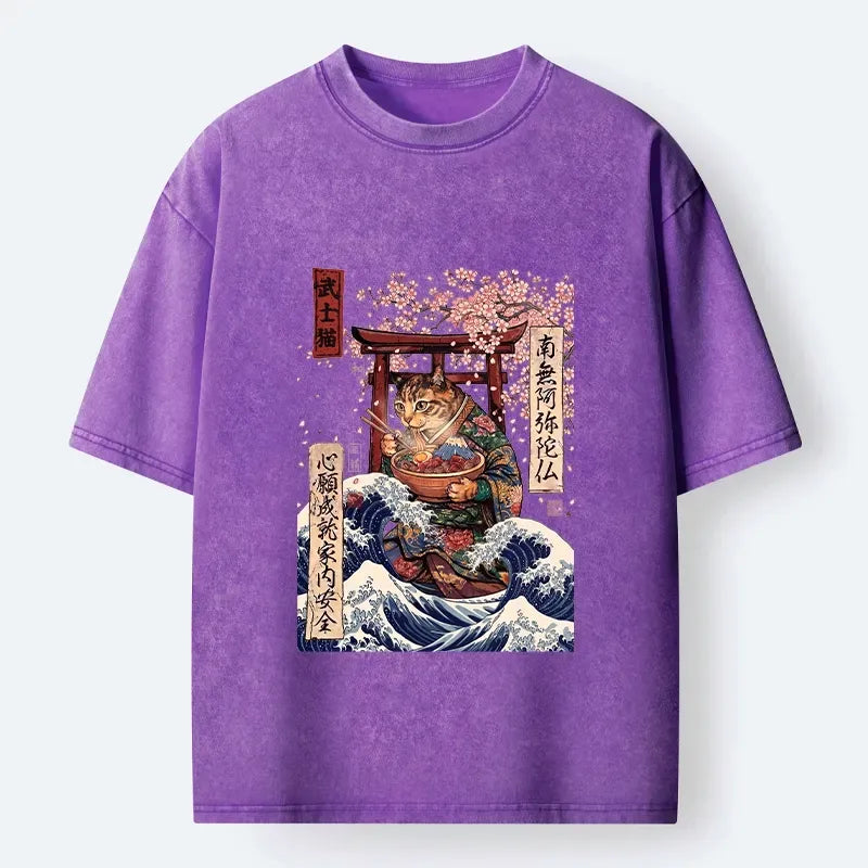 Washed Japanese Wave Scene T-Shirt on Sale