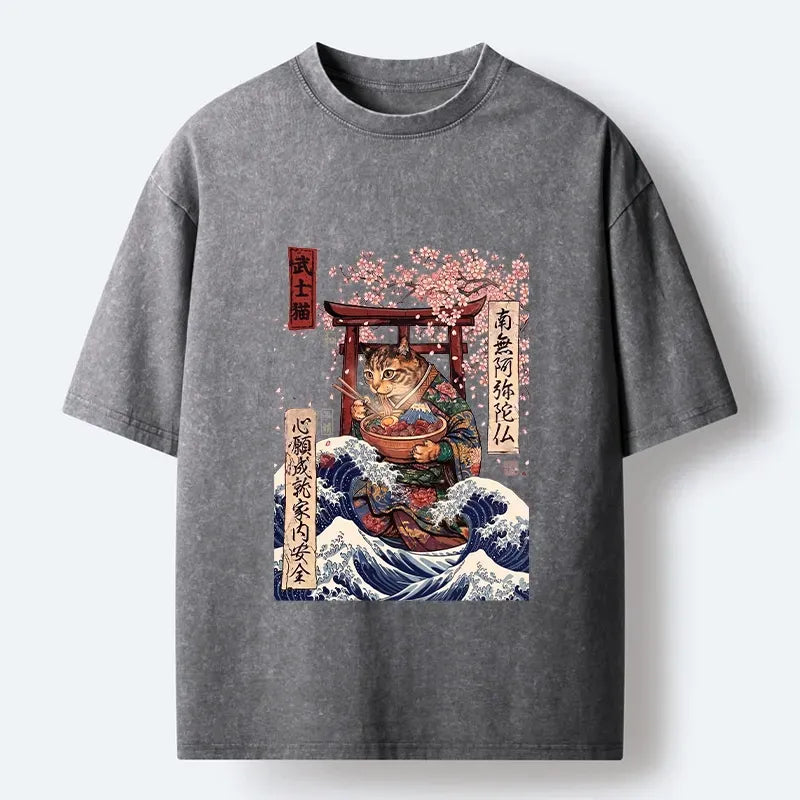Vintage Ukiyo-e Cat Shirt for Daily Wear