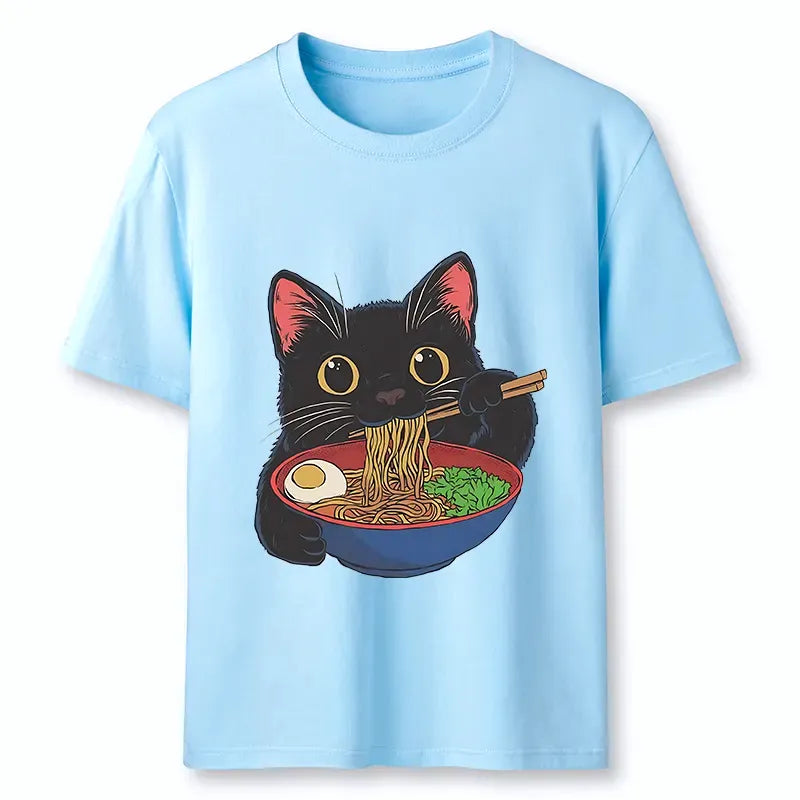 Japanese Cat Ramen T-Shirt for Summer