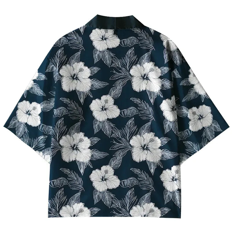 Kyoto-Lion Floral Leaf Silhouette Kimono Cardigan