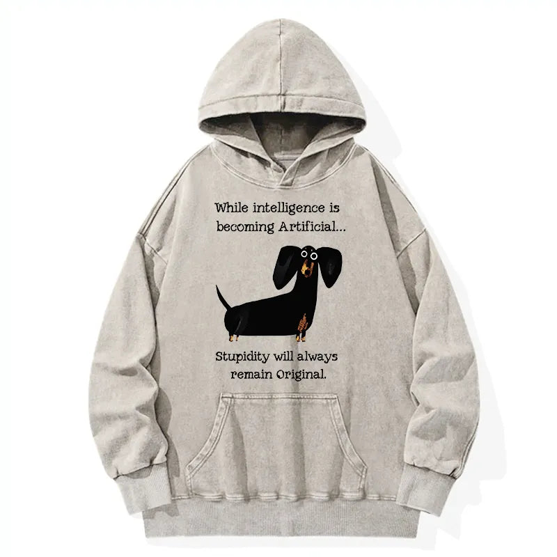 Kyoto-Lion Dachshund Real Humor Funny Meme Washed Hoodie
